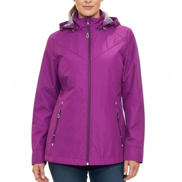 Gerry Weber Jackets & Blazers - Gerry Fuchsia‎ Hot Pink Full Zip Hooded Raincoat Jacket Medium Zipped Pockets